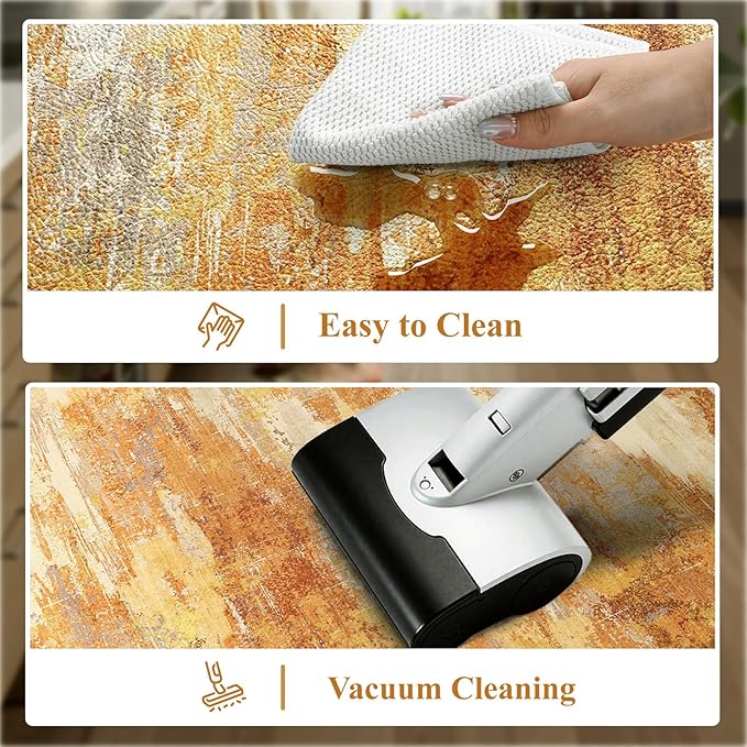 Collive Kitchen Mats Cushioned Anti Fatigue, Fall Modern Abstract Kitchens Floor Mat Non Skid Waterproof Sink Rugs, Memory Foam Comfort Standing Carpet for Office, 20" x 47" + 20" x 32"-Orange