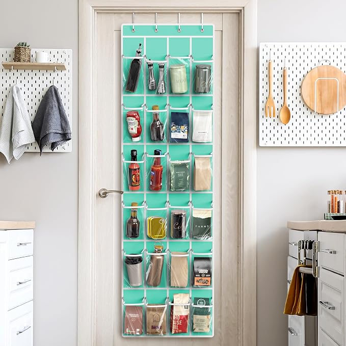 Simple Houseware 24 Pockets Clear Over the Door Shoe Organizer, Turquoise | 64" - Image 7