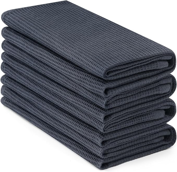 Homaxy 100% Cotton Waffle Weave Kitchen Towels, 4 Pack, Dark Grey by Homaxy