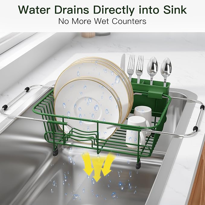 JASIWAY Green Dish Drying Rack in Sink - Image 6