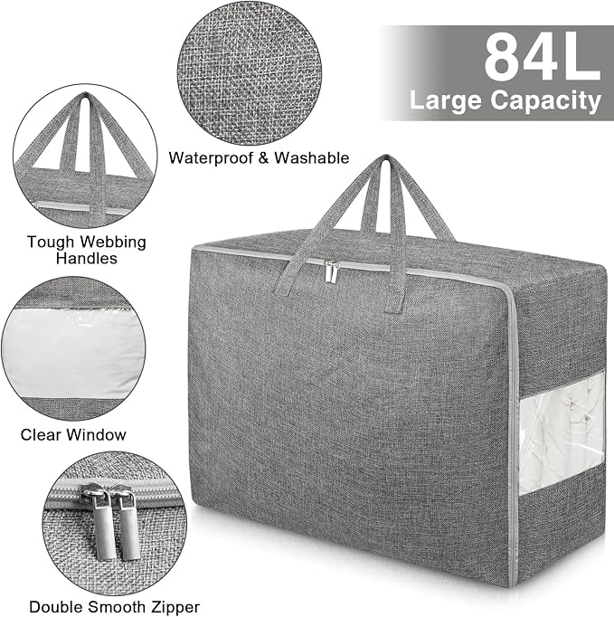84L Extra Large Storage Bags, Folding Moving Comforter Blanket Storage Bags - Image 3