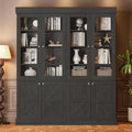 Vyre 71" Tall Farmhouse Kitchen Pantry, Set of 2 Large Storage Cabinets with Glass Doors, Adjustable Shelves, Wood Versatile Hutch Cabinet for Living Room, Dining Room, Black