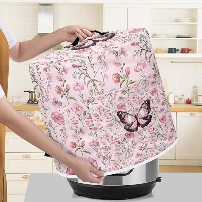 Pink Butterfly Kitchen Appliance Covers Flower Rice Cooker Air Fryer Dust-Proof Cover for Instant Pot Accessories 6 Qt Convenient Portable Blender Cover Dust Cover for Air Fryer