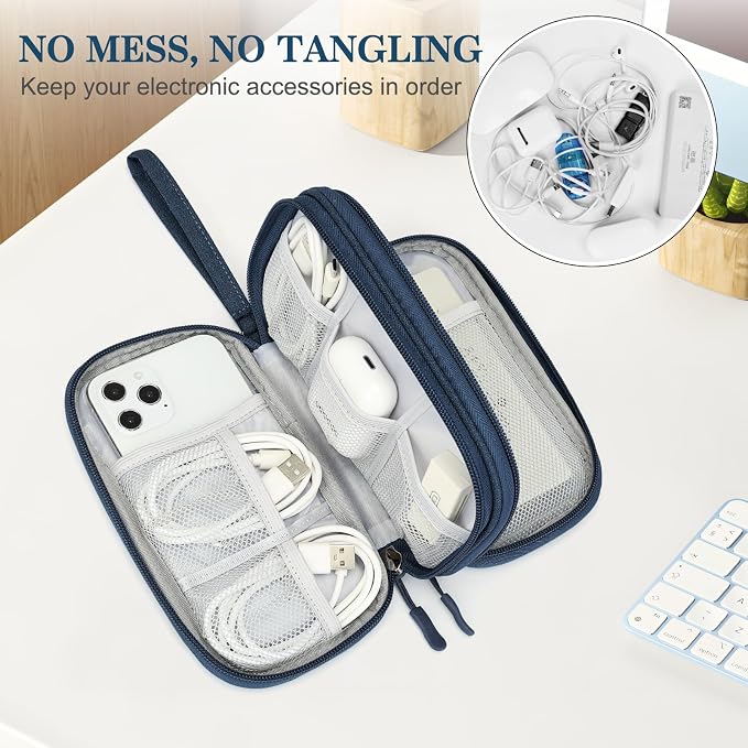 FYY Electronic Organizer, Travel Tech Pouch Bag, Cable Organizer Navy | Wrist - Image 5