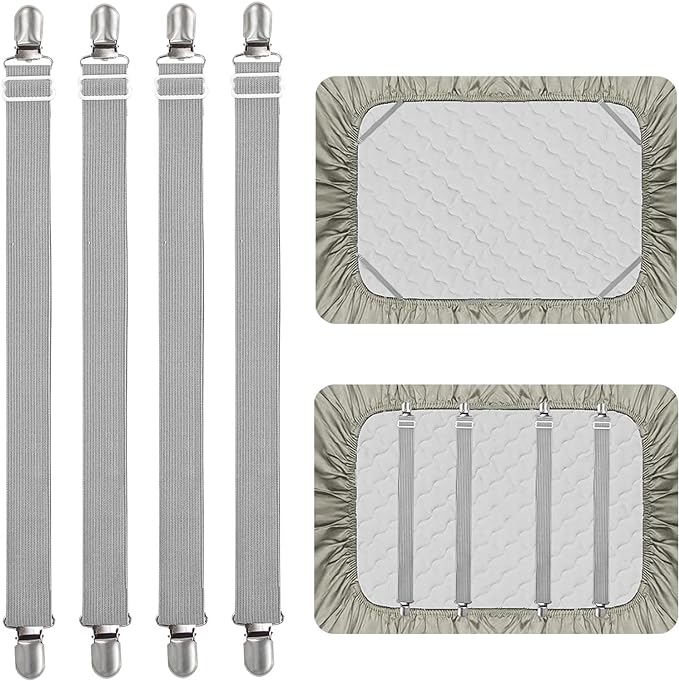 4Pcs Adjustable Bed Sheet Straps Clips, Elastic Mattress Sheet Fasteners Holder by QoeCycth