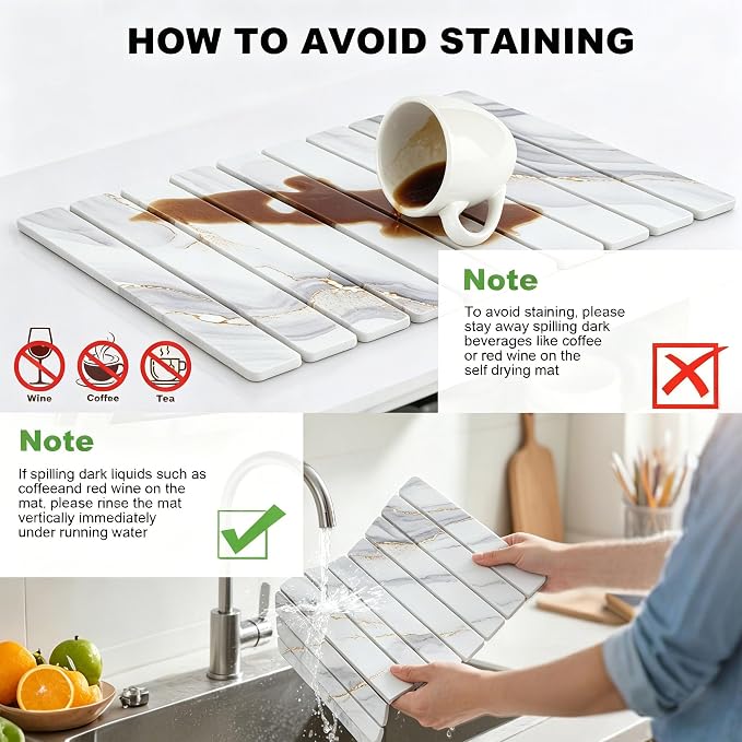 Stone Drying Mat for Kitchen Counter, Quick Diatomaceous Earth Mats for Dishes - Image 5