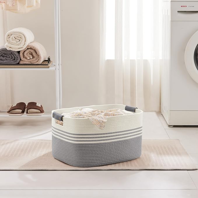 45L Small Woven Laundry Basket Hamper - Image 3