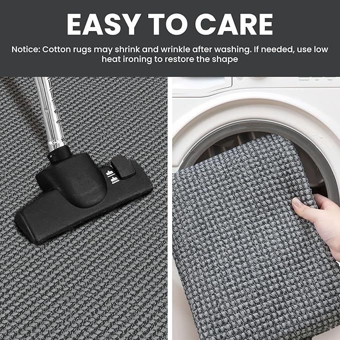 IOHOUZE Washable Runner Rug 3x8 Non Slip Rubber Backed Wide Hallway Runner Entryway Runner Indoor, Kitchen Rugs Woven Floor Carpet for Hall Entrance Bedroom, Dark Grey