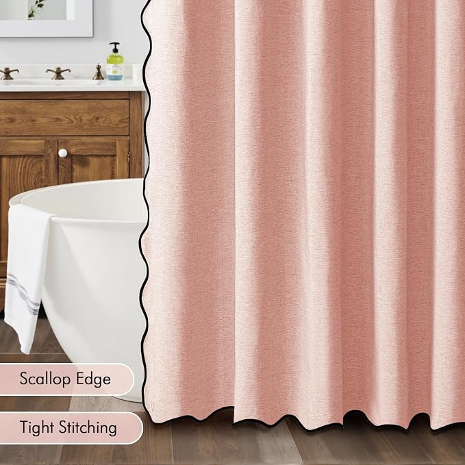MIULEE 72"x84" Extra Long Scalloped Linen Shower Curtain Blush Pink - Image 5