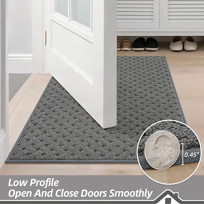 BEQHAUSE Dirt Trapper Door Mat Non-Slip Entryway Rugs Stain Resistant Absorbent Dog Doormats Woven-Look Washable Welcome Floor Doormat for Front Back Door, Muddy Wet Shoes & Paws, 32" x 48", Grey