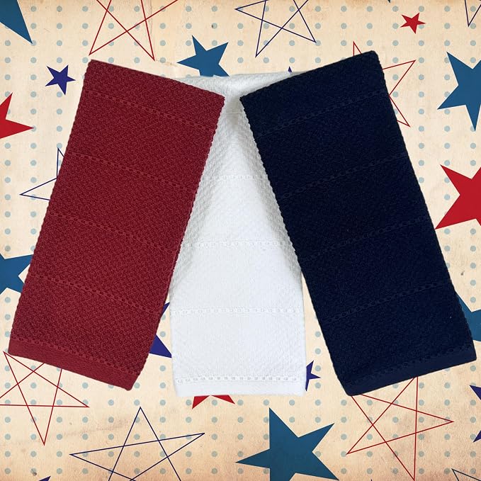 Patriotic Red White Navy Blue Kitchen Hand Dish Towels Oversized 28"x18" - Image 2