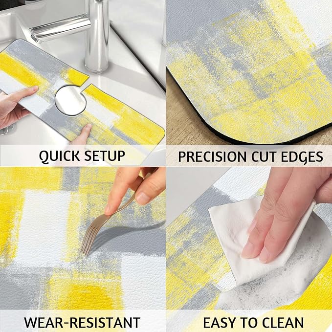 MCALK Yellow Kitchen Sink Faucet Mat Splash Guard, Absorbent Quick-Dry Kitchen - Image 4
