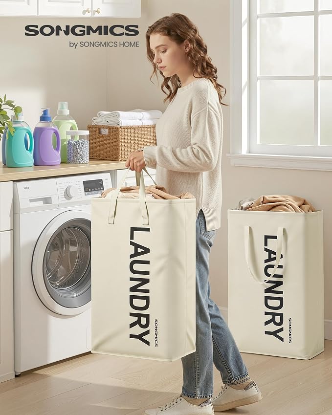 SONGMICS Laundry Hamper, 80L Foldable Basket, 2 Pack, Water-Repellent - Image 2