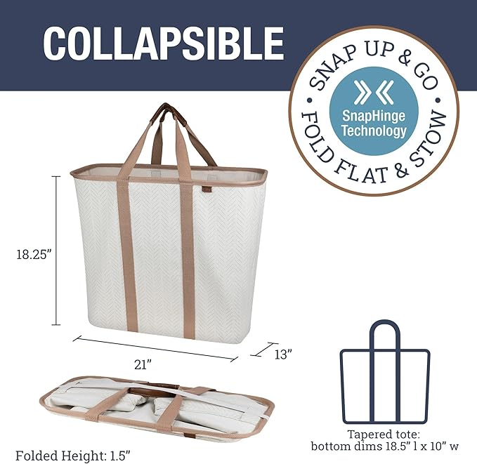 CleverMade Collapsible Fabric Laundry Hamper Premium, Cream Herringbone - Image 2