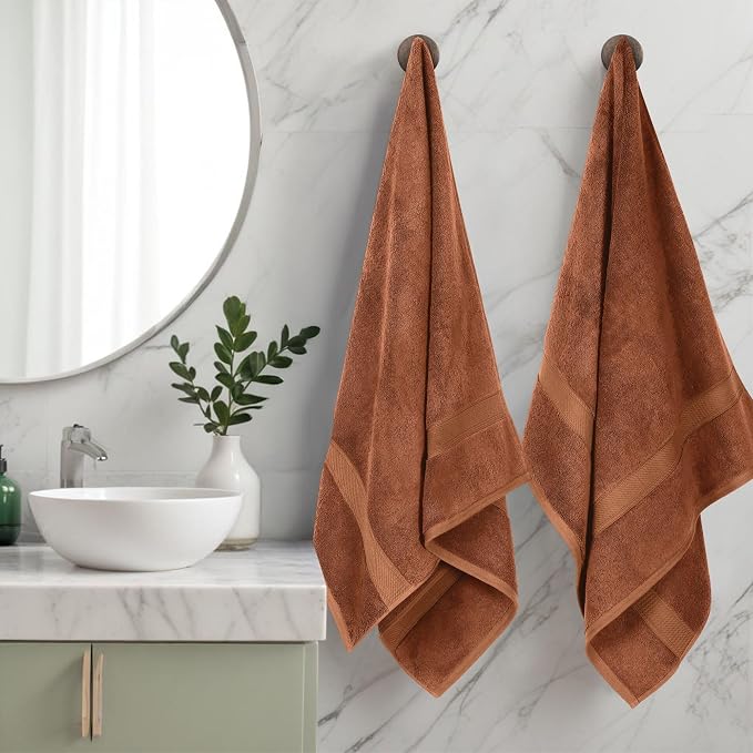 SUPERIOR Egyptian Cotton Plush & Absorbent, Bath Towel Set of 2, Rust | Quick - Image 2