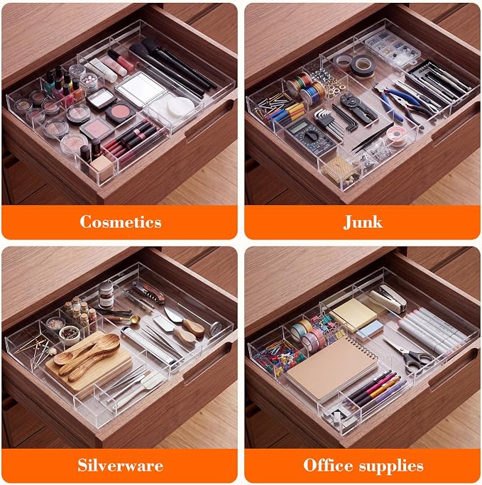 Briwooody Clear Acrylic Drawer Organizer Expandable, 11 Compartments, Small | - Image 5