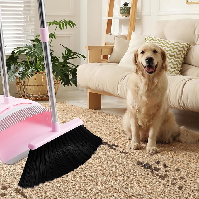 Pink Broom and Dustpan Set for Home, 52-in Long Handle Broom - Image 9