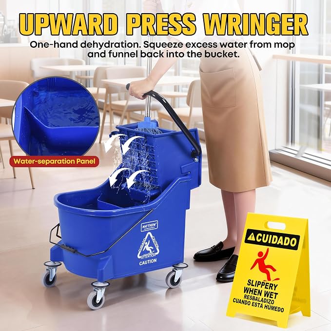 Matthew Cleaning Blue 44Quart Commercial Mop Bucket INCL.Wet String Mop& 19'' - Image 6