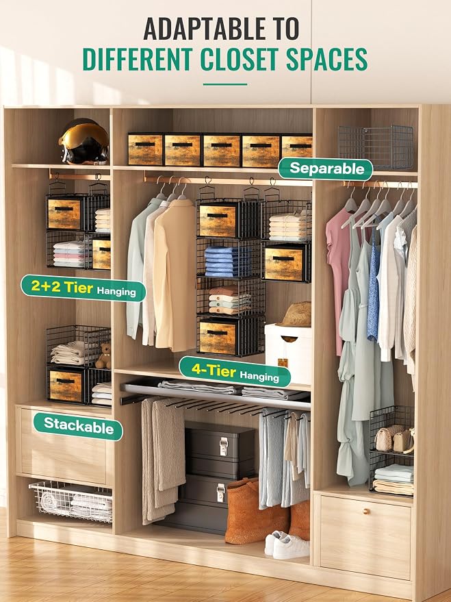 Hanging Closet Organizer with Drawers, 4 Tier Metal Closet Organizers and - Image 5