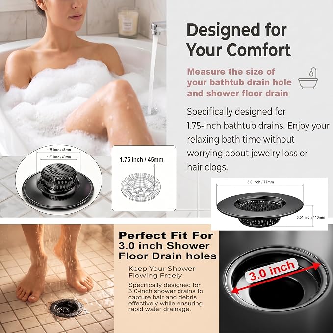 Seatery 1.75" Tub Drain Strainers, Bathtub Drain Hair Catchers, Stainless Steel - Image 5