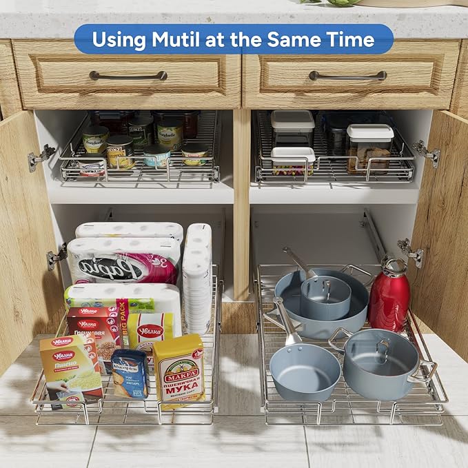 ROOMTEC Pull Out Cabinet Organizer, Cabinet Pull Out Shelves 28½" W x 21½" D, Heavy Duty Cabinet Drawers Slide Out Kitchen Cabinet Organizers Storage Shelf