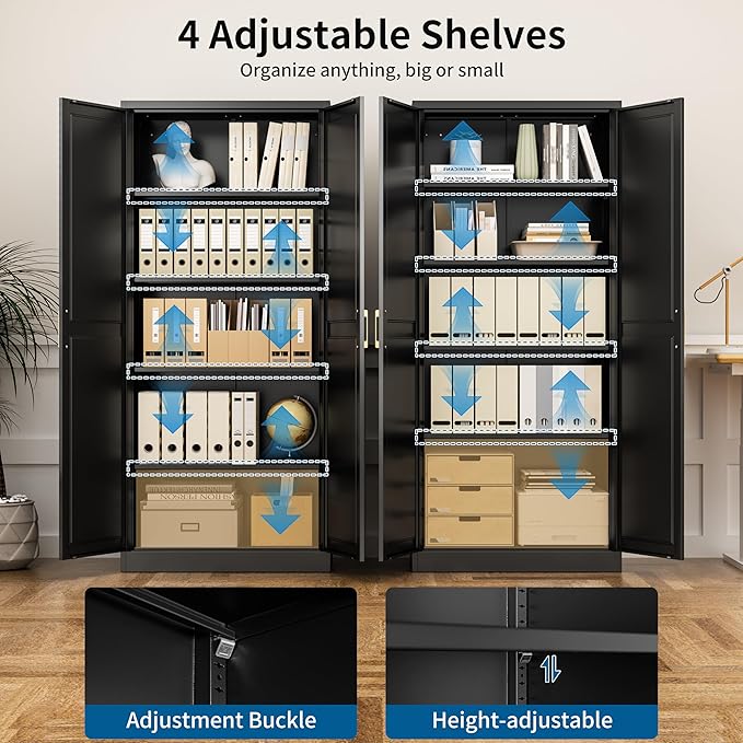 71" Kitchen Pantry Storage Cabinet,Black Tall Storage Cabinet With Doors and Shelves,Metal Food Pantry Cabinets for Kitchen Storage,Freestanding Cupboard for Dining Living Room,Assemble Required