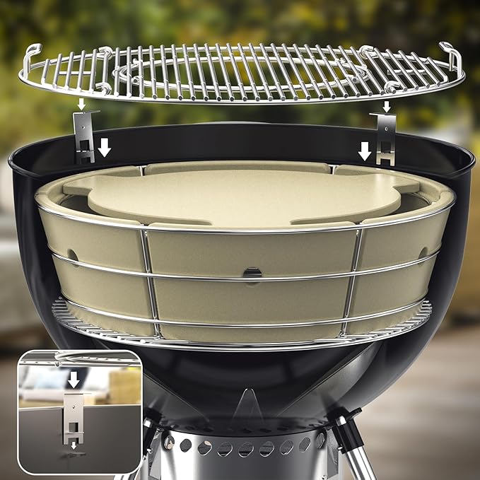 Charkettle Charcoal Firebox Kit, Ceramic Basket with Heat Deflector Compatible with Weber 22-inch Kettle Charcoal Grills