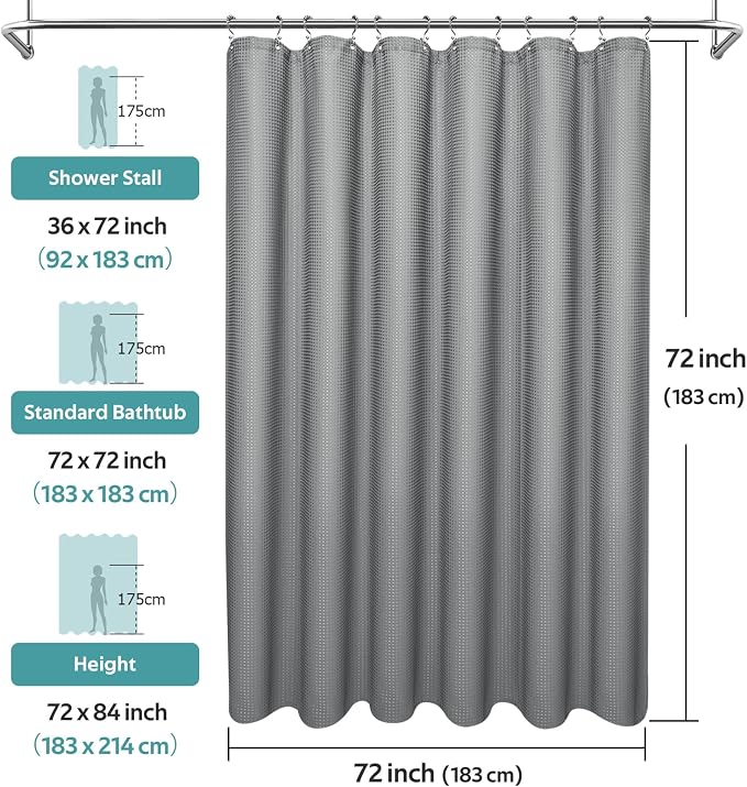 Vipfree 3 in 1 Shower Curtain Set, Waffle Shower Curtain and Liner Set - Image 6
