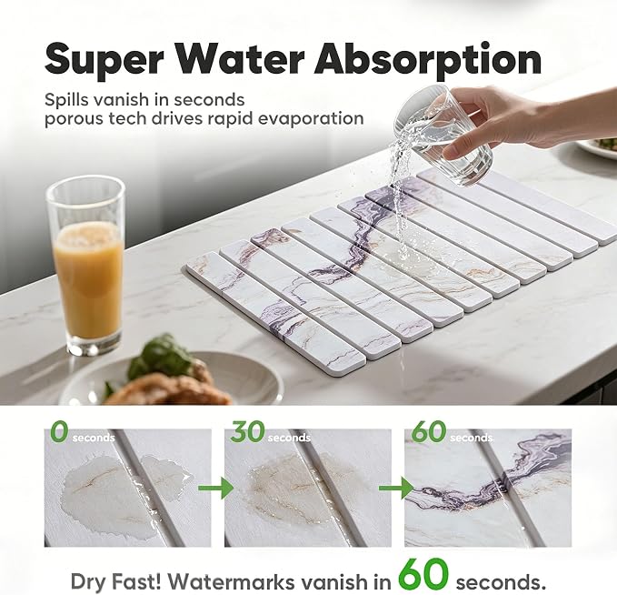 Stone Drying Mat for Kitchen Counter, Quick Diatomaceous Earth Mats for Dishes - Image 3