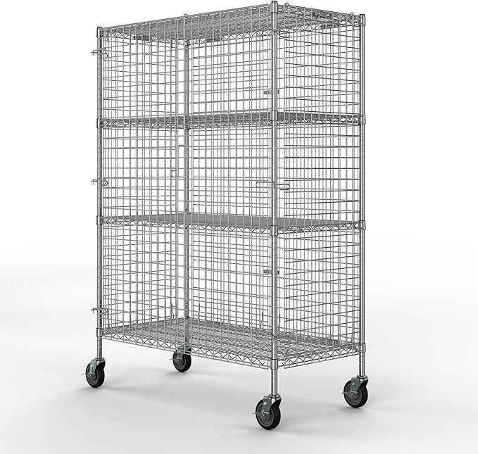18" W x 60" L x 69" H Heavy Duty Utility Commercial Grade Metal Storage NSF Unit | Chrome Mobile Security Wire Cage Kit