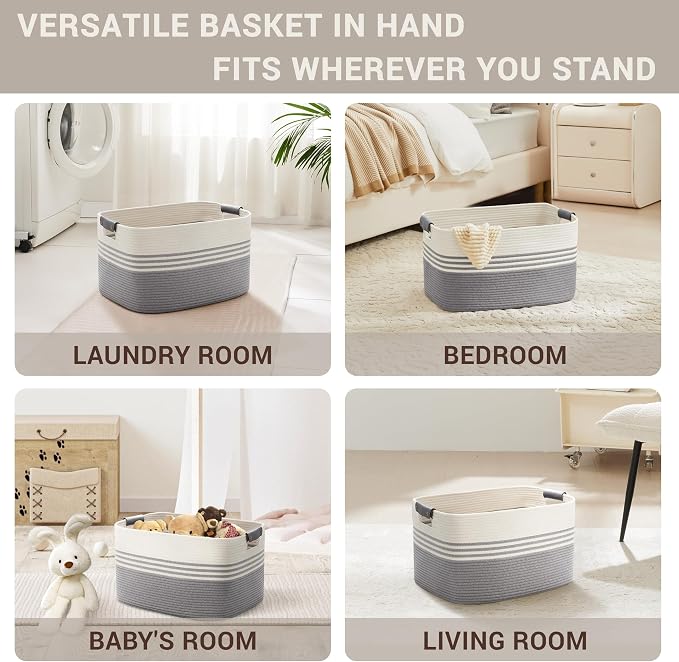 45L Small Woven Laundry Basket Hamper - Image 4