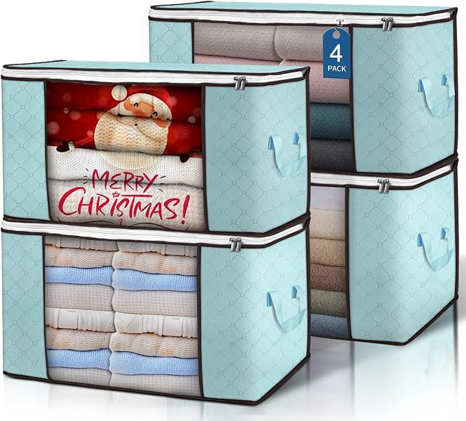 90L Large Storage Bags, 4 Pack Clothes Storage Bins Closet Organizers | by BuddingJoy-BuildaJoyfulLifeforYou