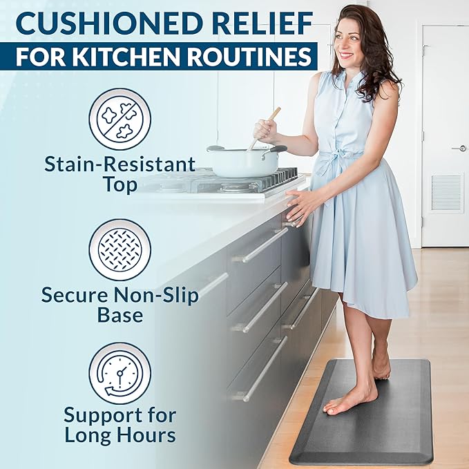 ComfiLife Anti Fatigue Floor Mat – 3/4 Inch Thick Kitchen Mats for Floor, Standing Desk Mat, Kitchen Rug – Comfort at Home, Office – Durable – Stain Resistant – Non-Slip Bottom (24" x 70", Gray)