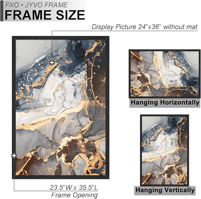 Engineered Wood 24x36 Frame, Black Picture Frame for 24 x 36 Inch Poster Puzzle Photo, Light Weight 24 by 36 Poster Frame with Wood-grain for Wall - 1 Pack/Black/24 x36
