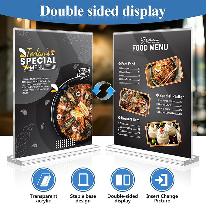 Acrylic Sign Holder 8.5 x 11 10 Pack, Double-Sided Clear Sign Holder Plastic Stands for Display, Table Sign Stands, T Shape Flyer Holder