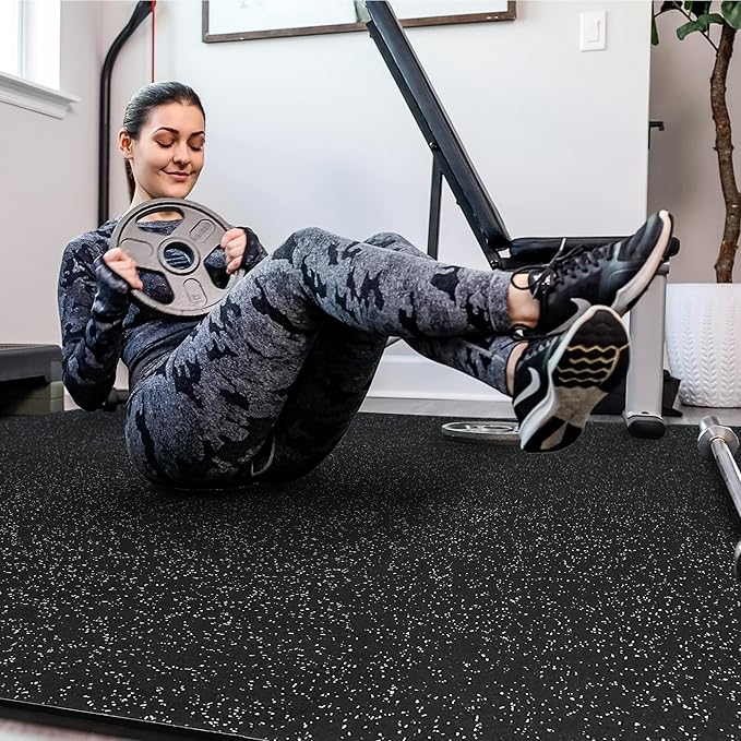 SUPERJARE 0.4'' Thick 36 Pcs 144 Sq Ft Rubber Top Exercise Equipment Mats, High Density EVA Foam Mats with Rubber Top, Interlocking Gym Flooring for Home Gym, Protective Workout Mat, Black/Grey