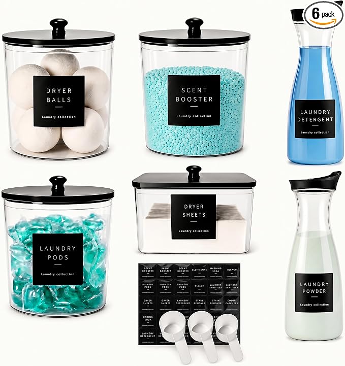 Laundry Room Organization Set, 4 Laundry Containers, 2 detergent dispenser by Unknown