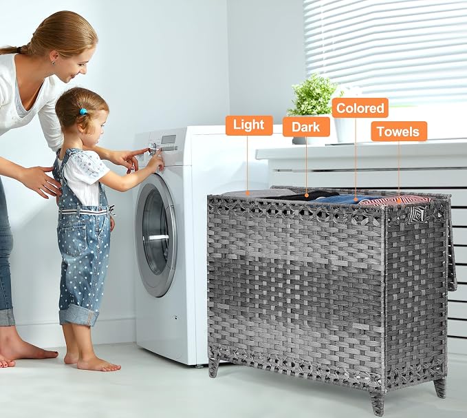 Laundry Hamper with 4 Removable Liner Bags, 176L Laundry Sorter with Lid - Image 2