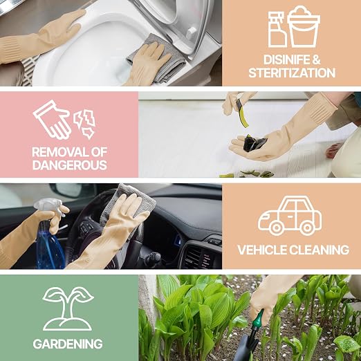 Mamison Rubber Dishwashing Gloves, Non-Slip Kitchen, Ivory Medium, 2 Pairs | - Image 5