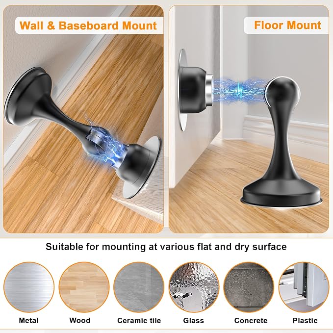 Crosize Magnetic Door Stoppers 2 Pack, Stainless Steel Door Stops, Wall-Mounted - Image 4