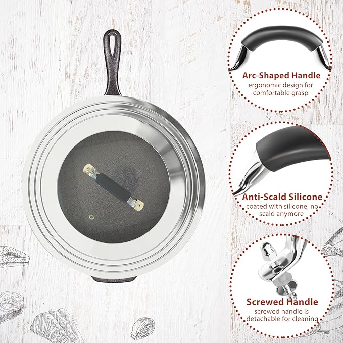 15 Inch Large Universal Pans Pots Lid Cover Fits 11/12/13/14/15" Frying Pans/Pots/Woks, Stainless Steel and Tempered Glass Lid with Vent Hole and Heat Resistant Handle