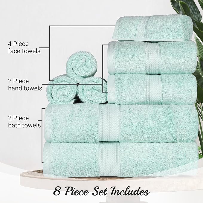 SUPERIOR Egyptian Cotton Ultra Plush & Absorbent, 8 Piece Set, Sea Foam | Quick - Image 4