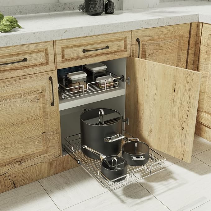 ROOMTEC Pull Out Cabinet Organizer, Cabinet Pull Out Shelves 12½" W x 21½" D, Heavy Duty Cabinet Drawers Slide Out Kitchen Cabinet Organizers Storage Shelf