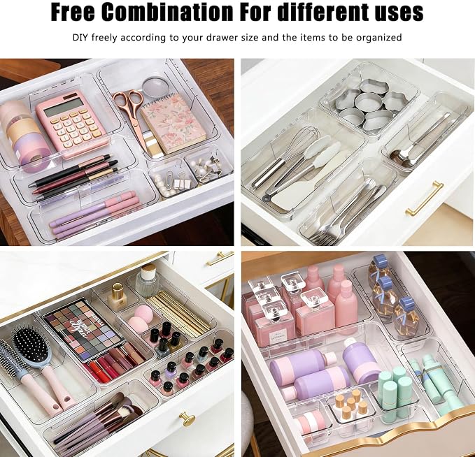 14 PCS Adjustable Clear Drawer Organizer Set - Image 5