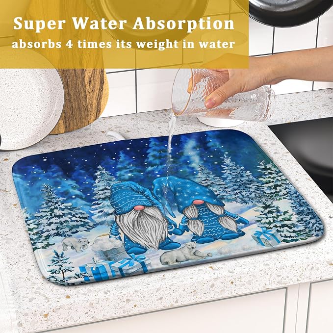 Winter Blue Gnome Dish Drying Mat - Image 7