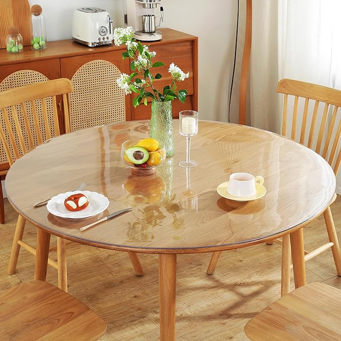 Warmstar Clear Table Protector - 2mm Thick, 58 Inch Round, Plastic Table Cover, Desk Mat for Coffee Table, Writing Desk, Dining Room
