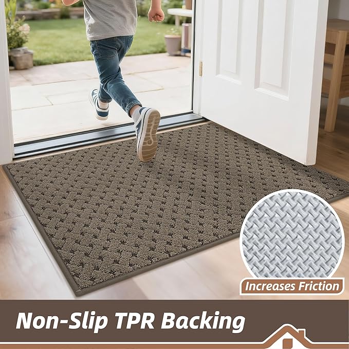 BEQHAUSE Dirt Trapper Door Mat Non-Slip Entryway Rugs Stain Resistant Absorbent Dog Doormats Woven-Look Washable Welcome Floor Doormat for Front Back Door, Muddy Wet Shoes & Paws, 36" x 60", Brown