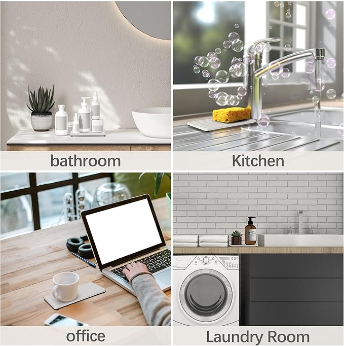 2 PCS Water Absorbent diatomite Coasters, 7.1" x 3.5" Water Absorbing Stone Tray for Sink, Stone Drying mat for Kitchen Counter, Stone soap Tray Used for Hand Soaps & toiletries & Plants