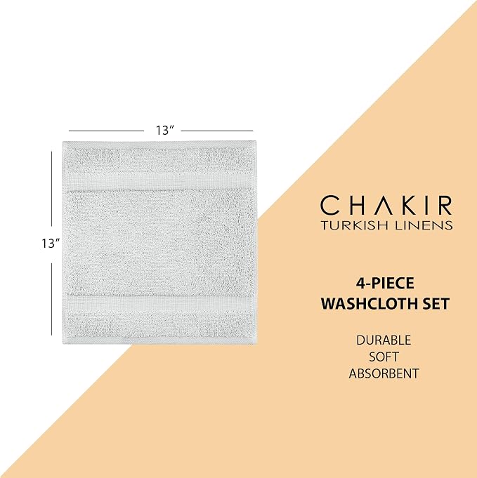 Chakir Turkish Linens 100% Cotton 4-Pack Washcloths 13x13, Oeko-Tex Certified - Image 6