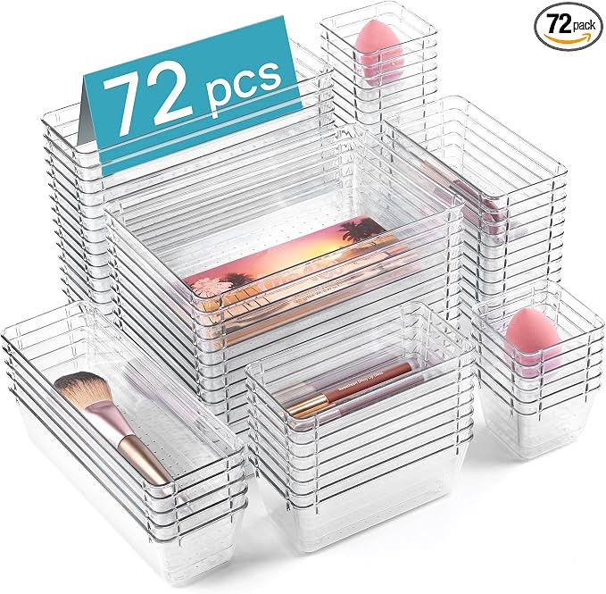 Vtopmart 72 PCS Clear Plastic Drawer Organizers Set, 4-Size Versatile Bathroom by Vtopmart